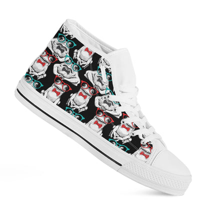 Hipster Frog Pattern Print White High Top Shoes