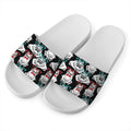Hipster Frog Pattern Print White Slide Sandals