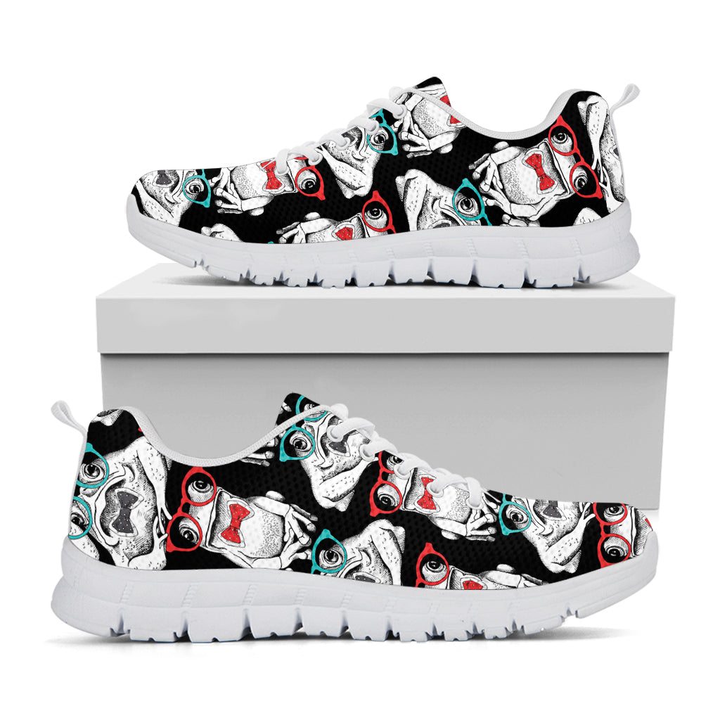 Hipster Frog Pattern Print White Sneakers