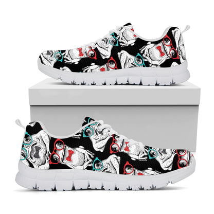 Hipster Frog Pattern Print White Sneakers