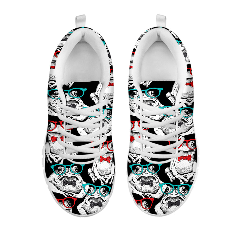 Hipster Frog Pattern Print White Sneakers