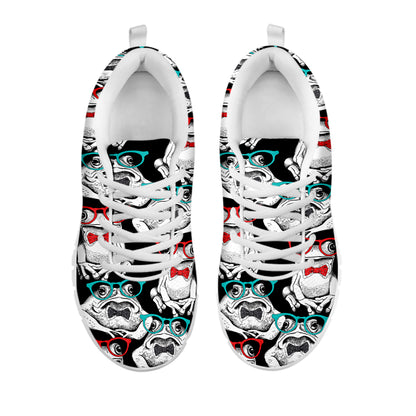 Hipster Frog Pattern Print White Sneakers