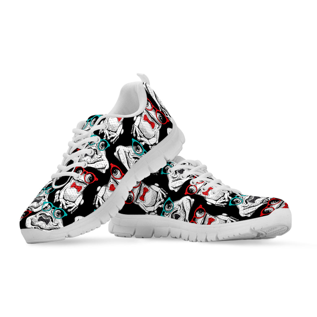 Hipster Frog Pattern Print White Sneakers