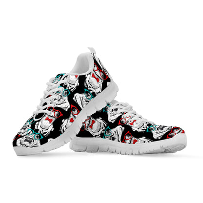 Hipster Frog Pattern Print White Sneakers
