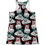 Hipster Frog Pattern Print Women's Racerback Tank Top