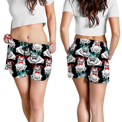 Hipster Frog Pattern Print Women's Shorts