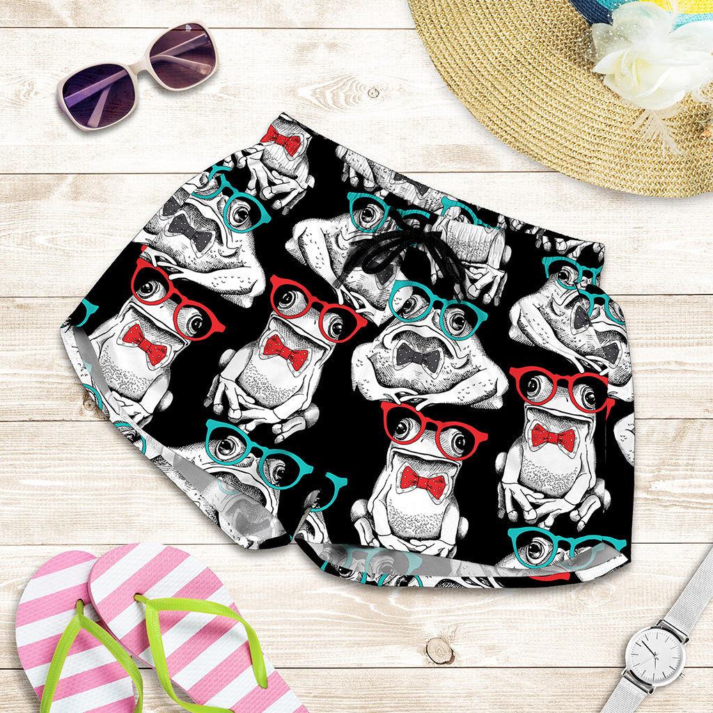 Hipster Frog Pattern Print Women's Shorts