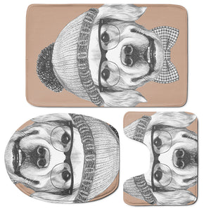 Hipster Golden Retriever Print 3 Piece Bath Mat Set