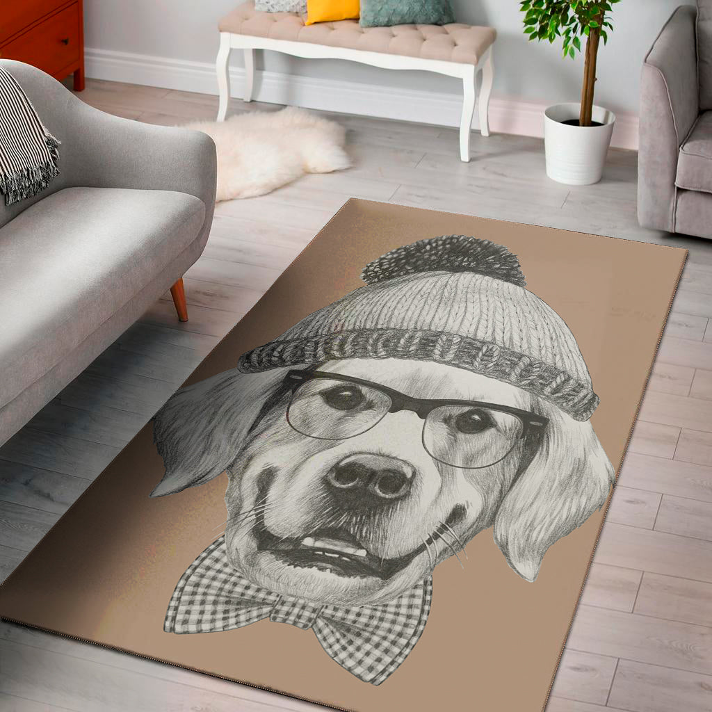 Hipster Golden Retriever Print Area Rug