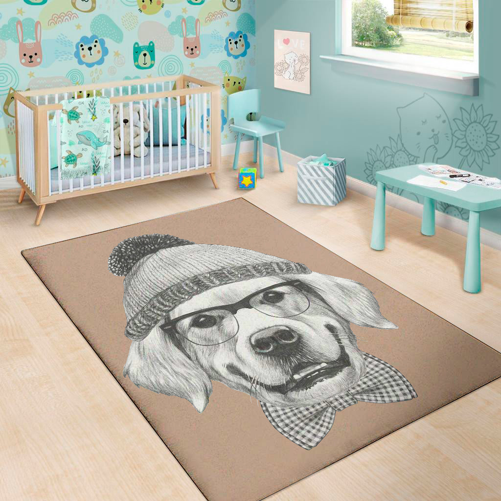 Hipster Golden Retriever Print Area Rug