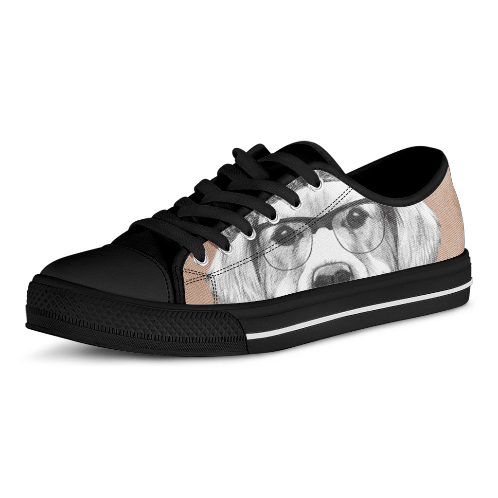 Hipster Golden Retriever Print Black Low Top Shoes 