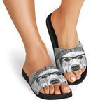 Hipster Golden Retriever Print Black Slide Sandals