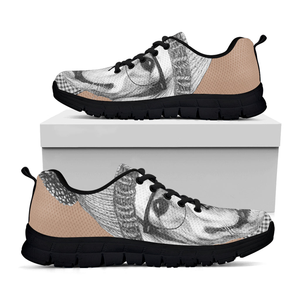 Hipster Golden Retriever Print Black Sneakers