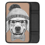 Hipster Golden Retriever Print Car Center Console Cover