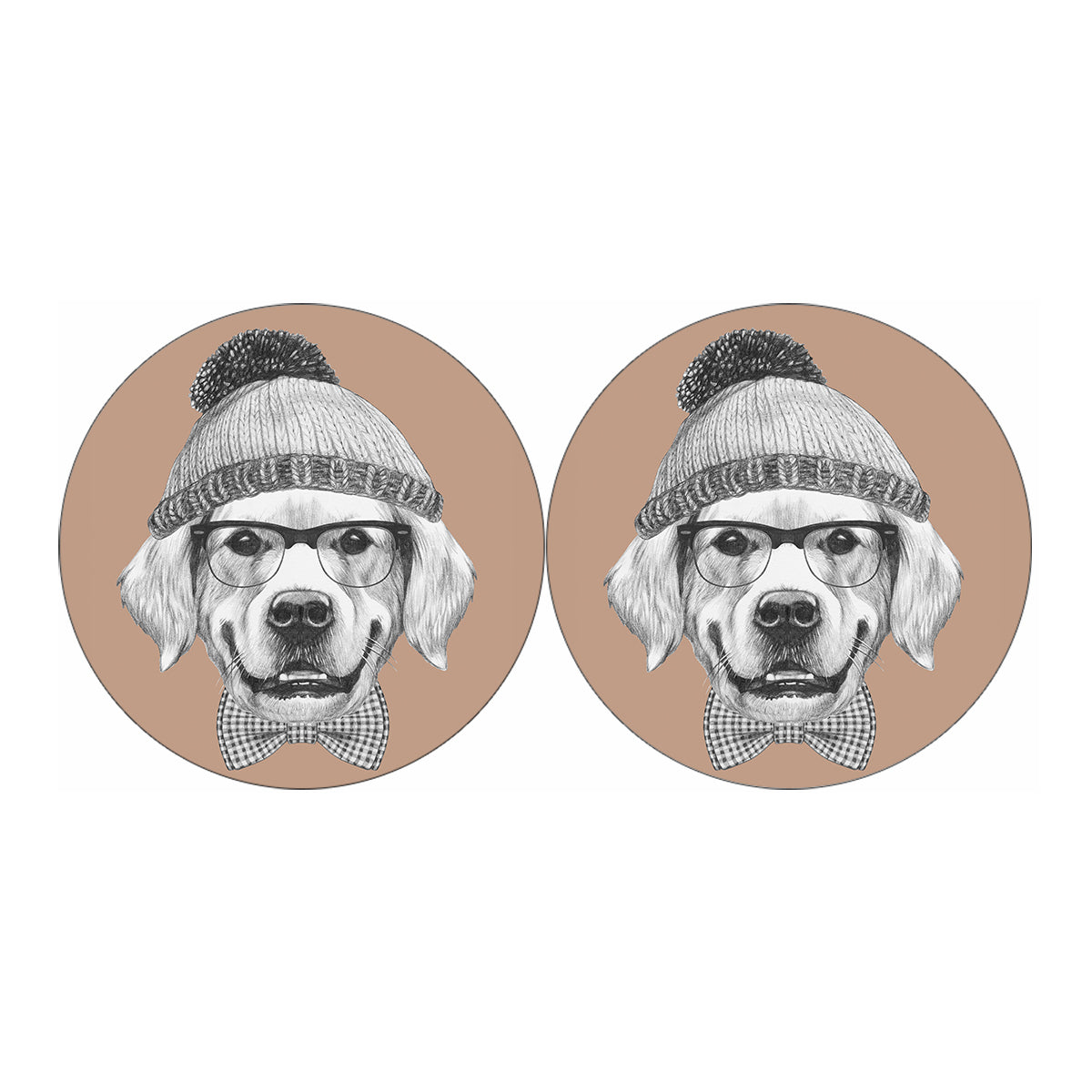 Hipster Golden Retriever Print Car Coasters