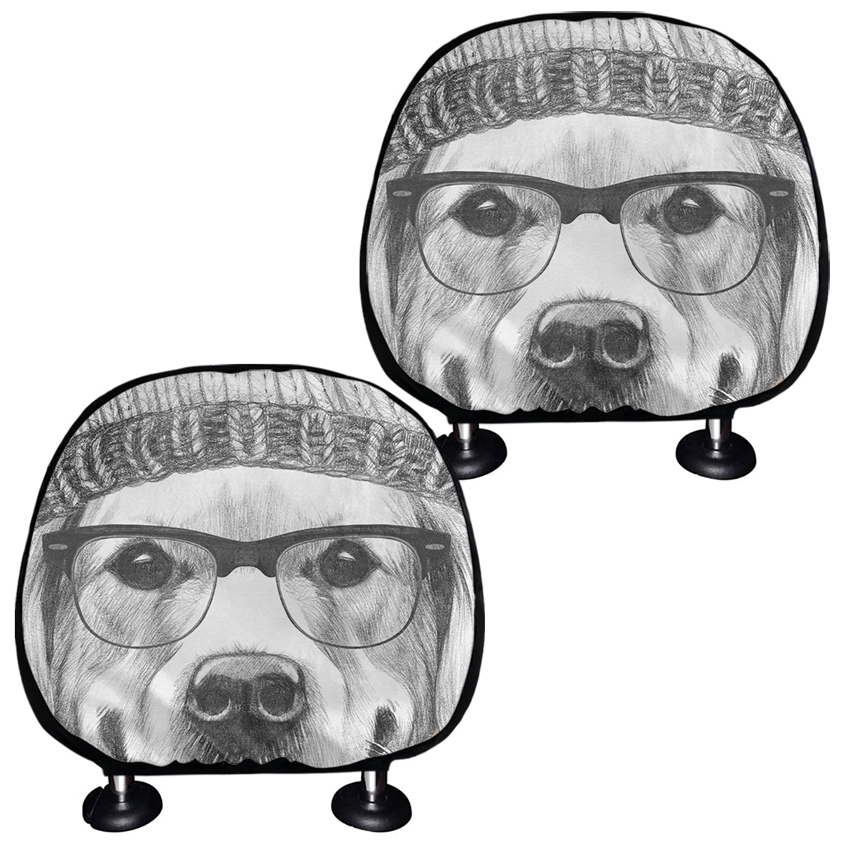 Hipster Golden Retriever Print Car Headrest Covers