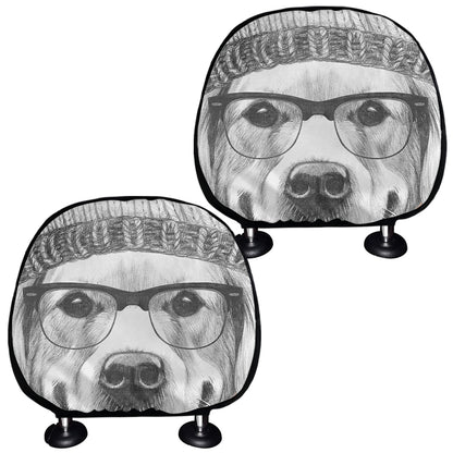 Hipster Golden Retriever Print Car Headrest Covers