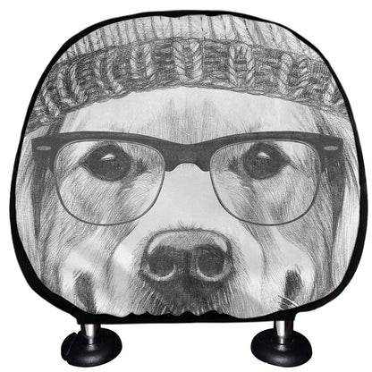 Hipster Golden Retriever Print Car Headrest Covers
