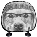 Hipster Golden Retriever Print Car Headrest Covers