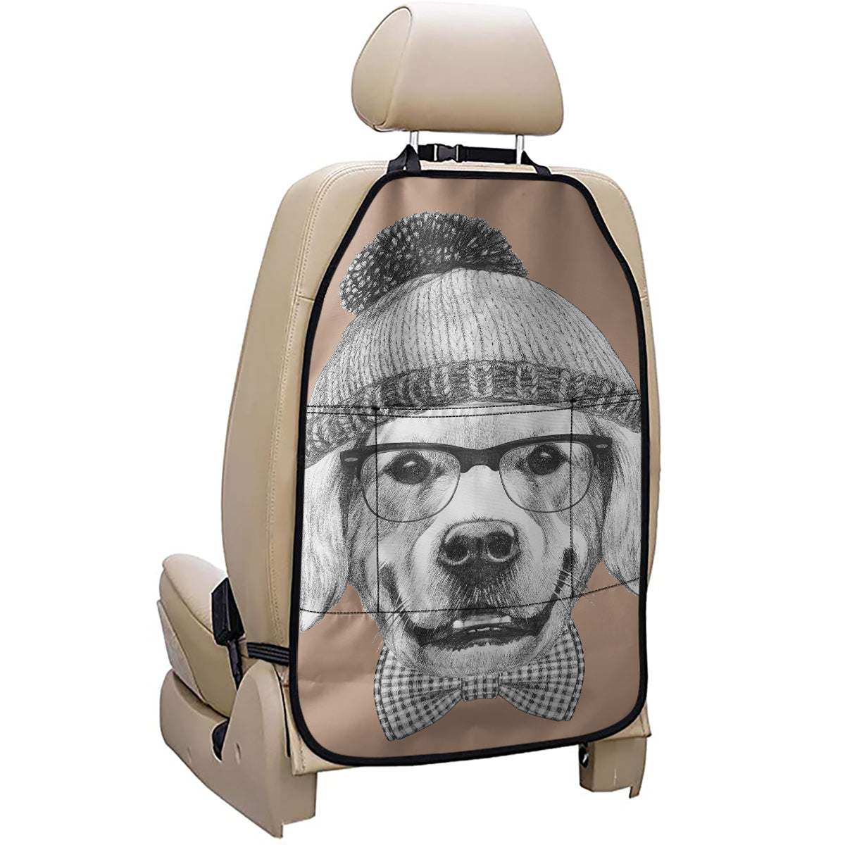 Hipster Golden Retriever Print Car Seat Organizers