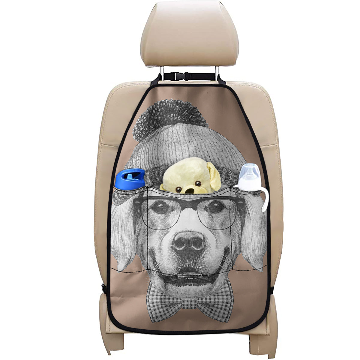 Hipster Golden Retriever Print Car Seat Organizers