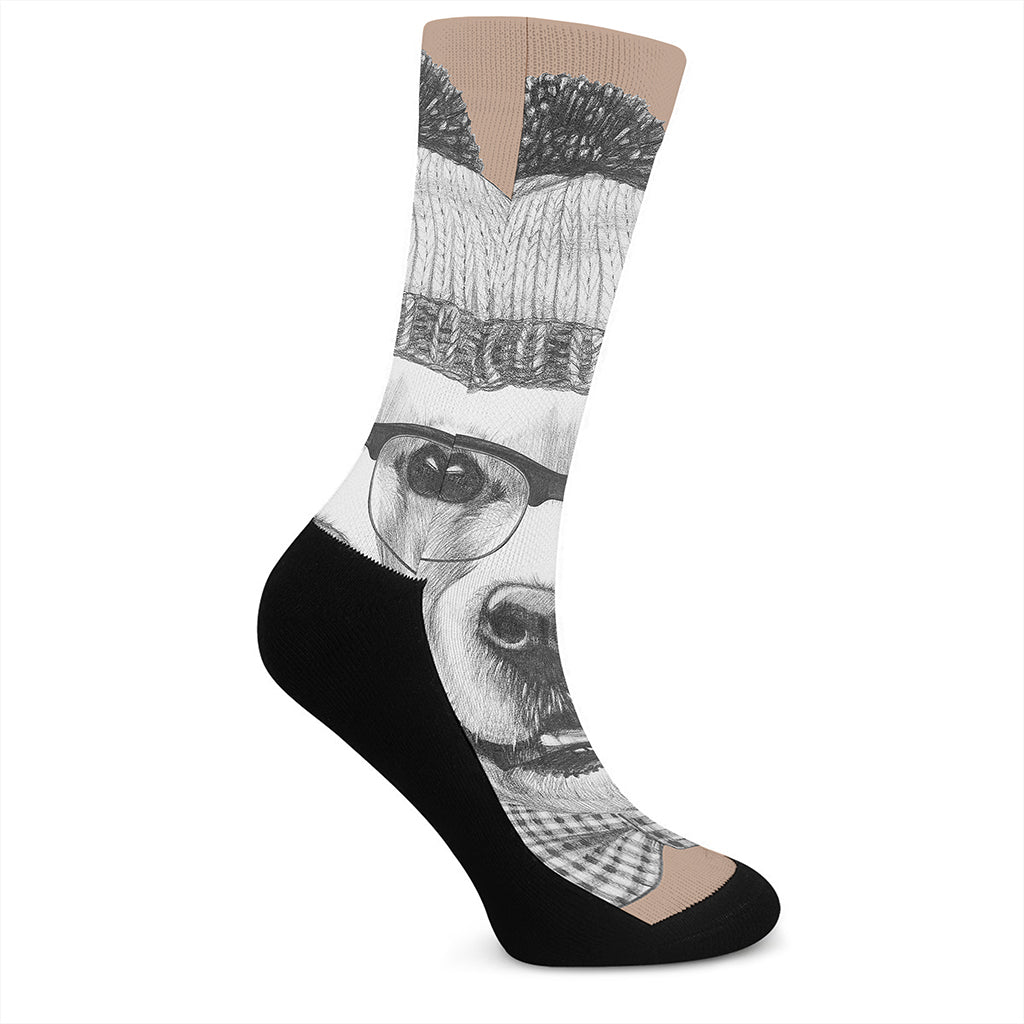Hipster Golden Retriever Print Crew Socks