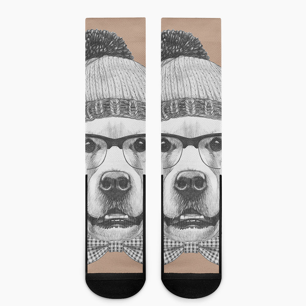 Hipster Golden Retriever Print Crew Socks