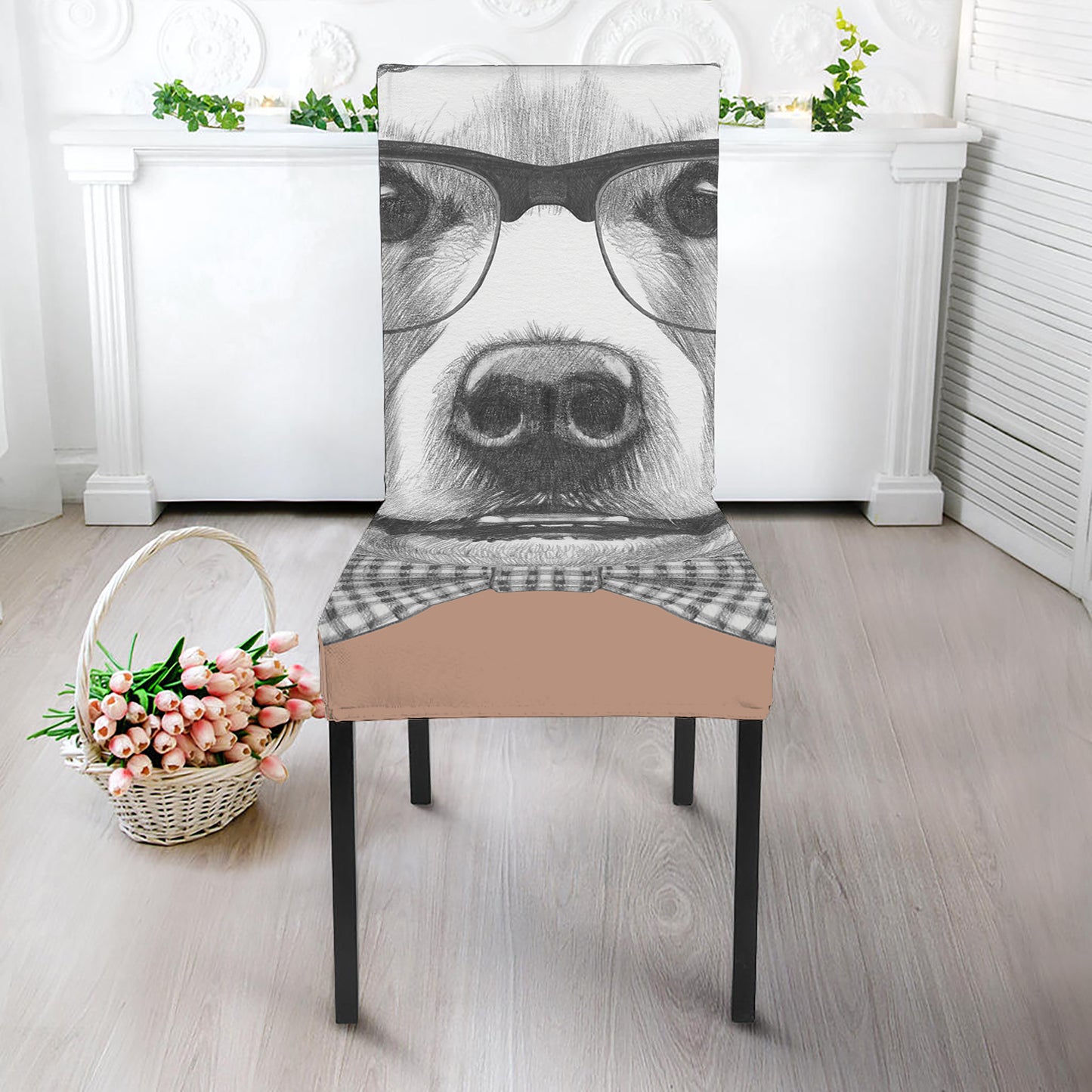 Hipster Golden Retriever Print Dining Chair Slipcover