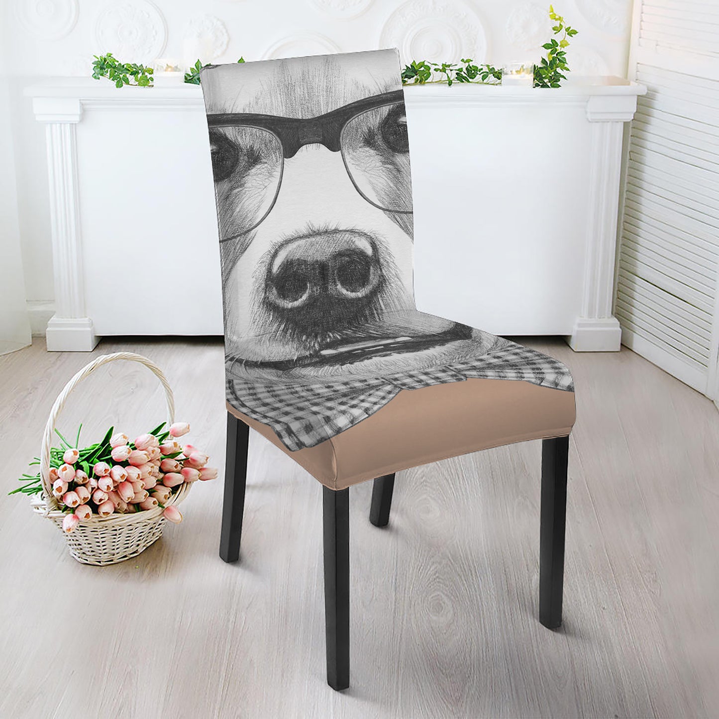 Hipster Golden Retriever Print Dining Chair Slipcover