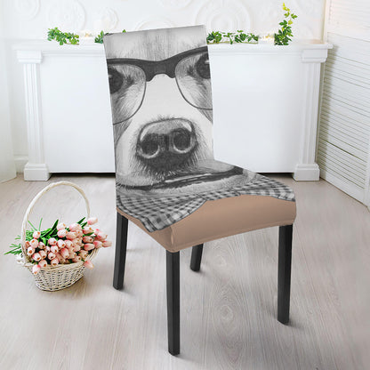 Hipster Golden Retriever Print Dining Chair Slipcover