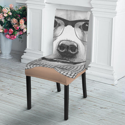 Hipster Golden Retriever Print Dining Chair Slipcover