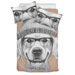 Hipster Golden Retriever Print Duvet Cover Bedding Set