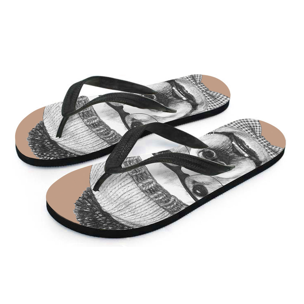 Hipster Golden Retriever Print Flip Flops