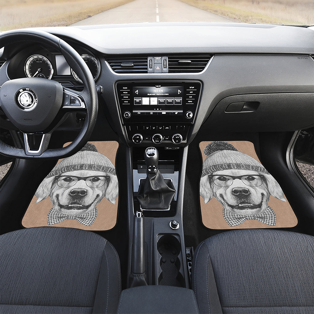 Hipster Golden Retriever Print Front and Back Car Floor Mats