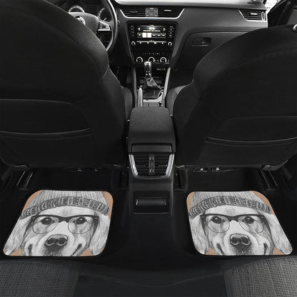 Hipster Golden Retriever Print Front and Back Car Floor Mats