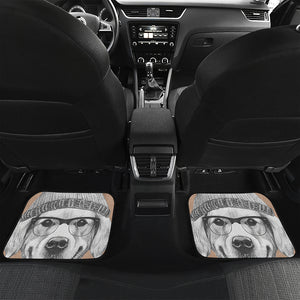 Hipster Golden Retriever Print Front and Back Car Floor Mats