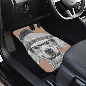 Hipster Golden Retriever Print Front and Back Car Floor Mats