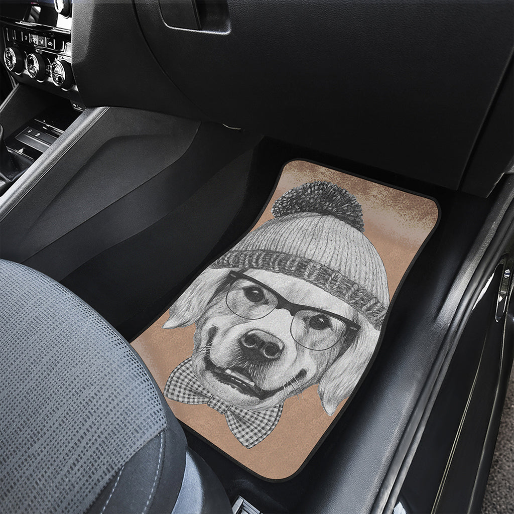 Hipster Golden Retriever Print Front and Back Car Floor Mats