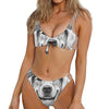 Hipster Golden Retriever Print Front Bow Tie Bikini