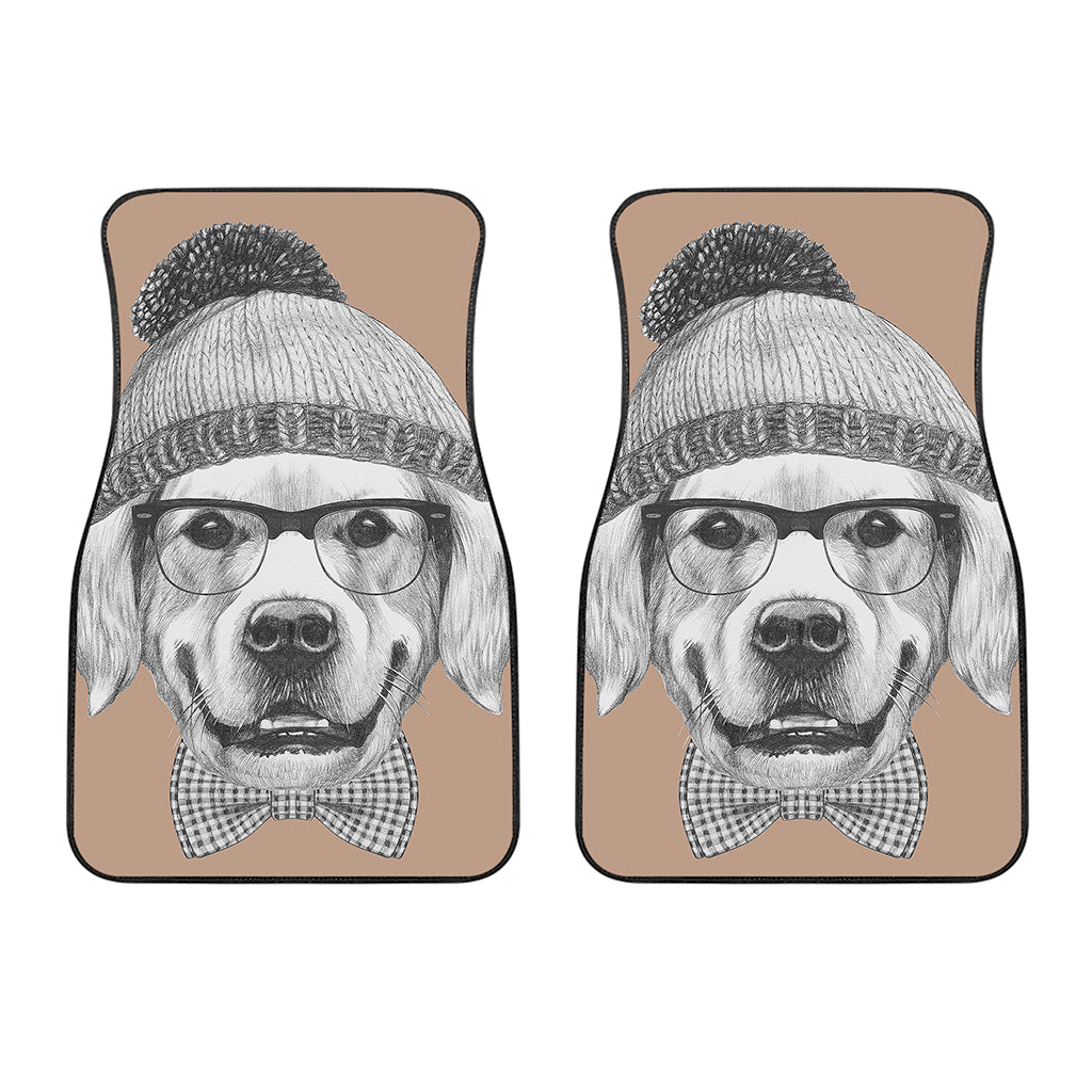 Hipster Golden Retriever Print Front Car Floor Mats