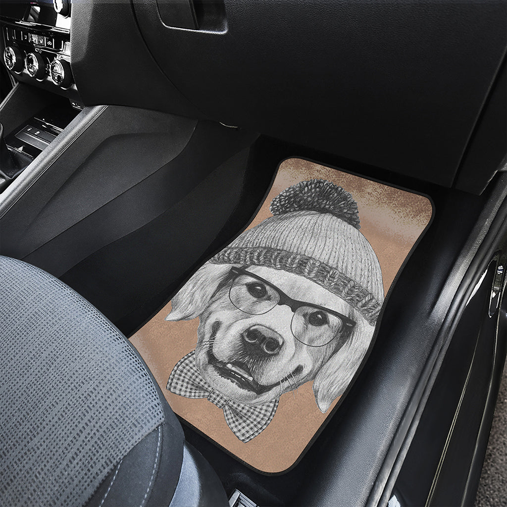 Hipster Golden Retriever Print Front Car Floor Mats