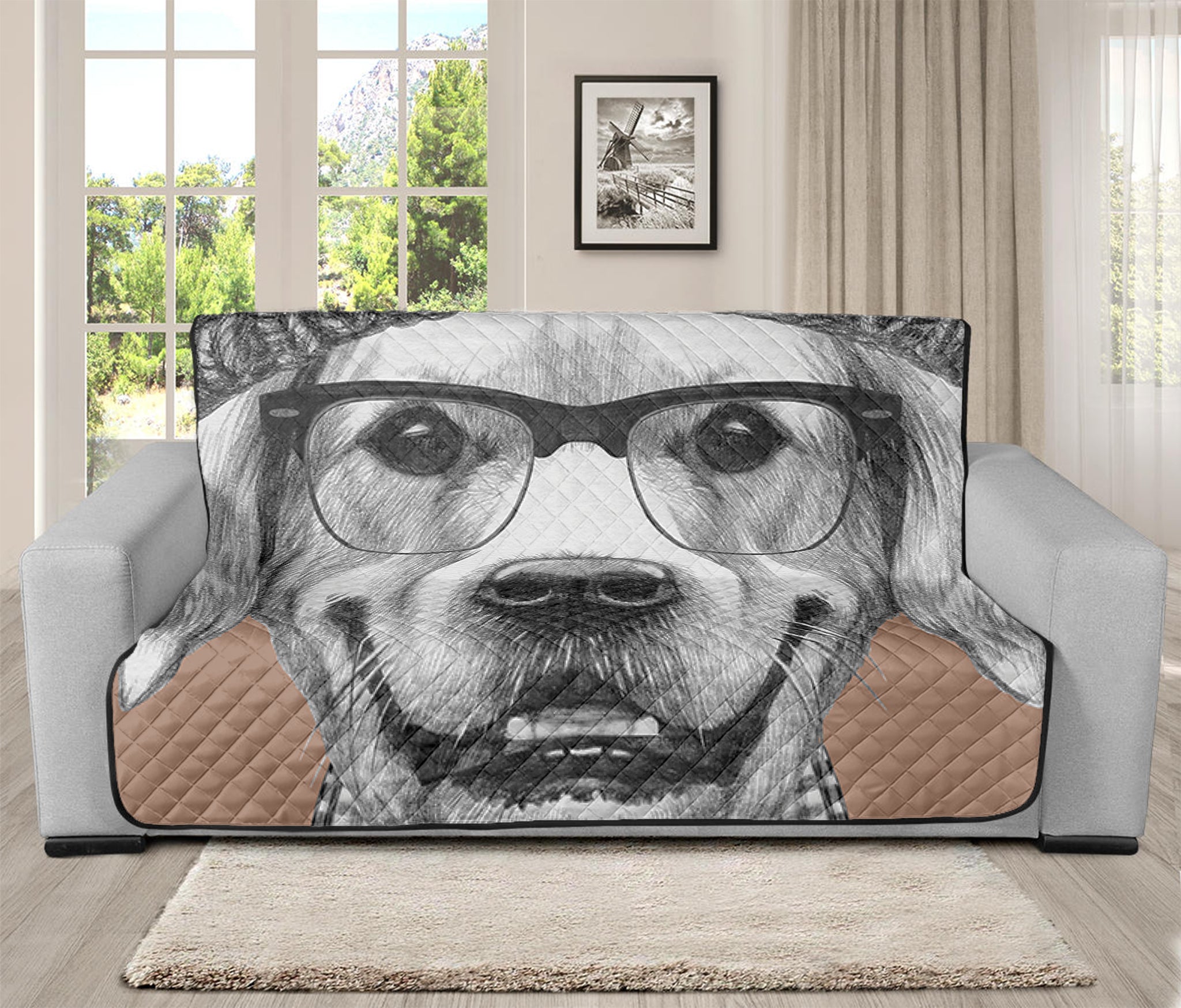 Hipster Golden Retriever Print Futon Protector