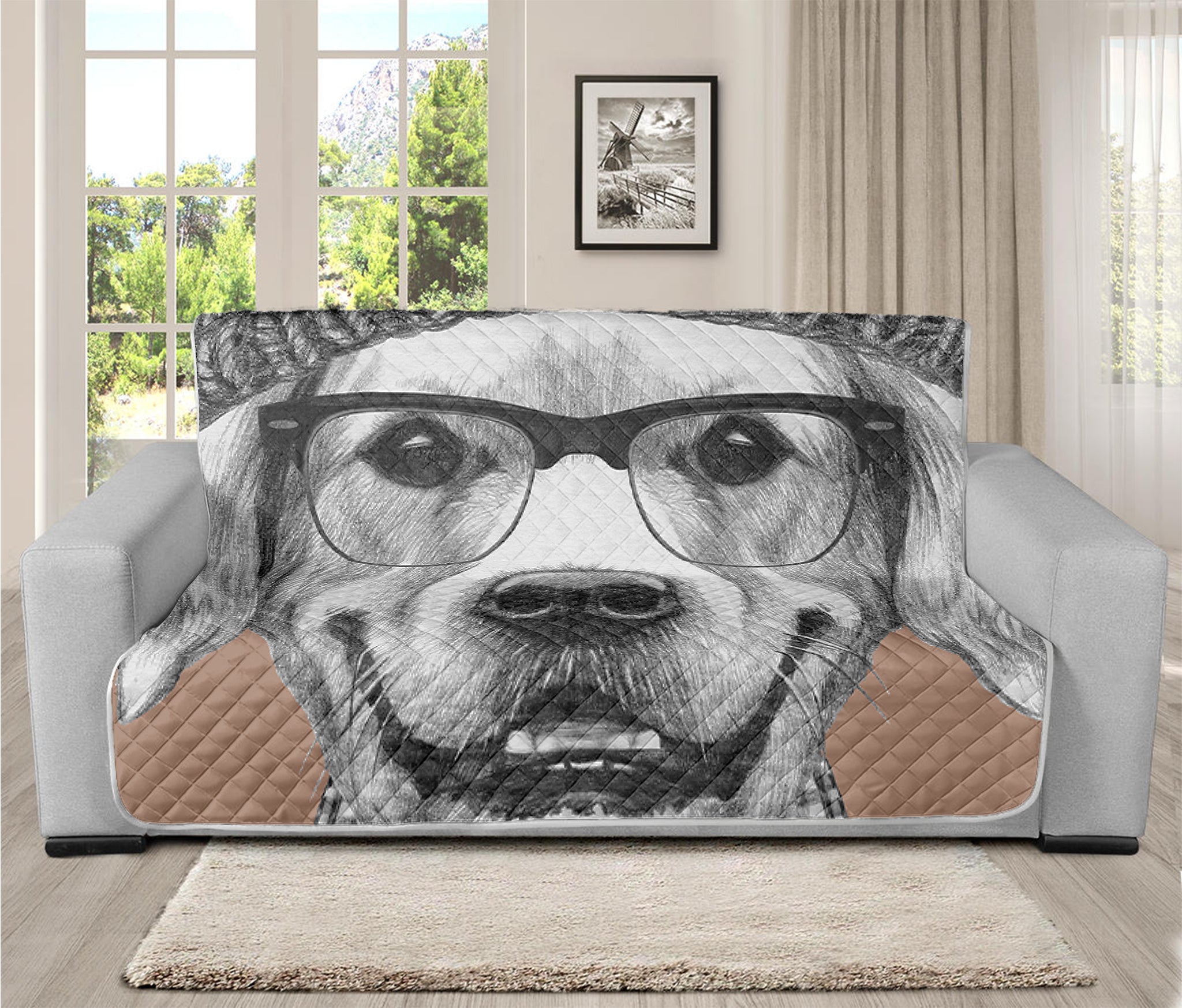 Hipster Golden Retriever Print Futon Protector