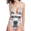 Hipster Golden Retriever Print High Cut One Piece Swimsuit