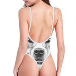 Hipster Golden Retriever Print High Cut One Piece Swimsuit