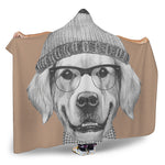 Hipster Golden Retriever Print Hooded Blanket