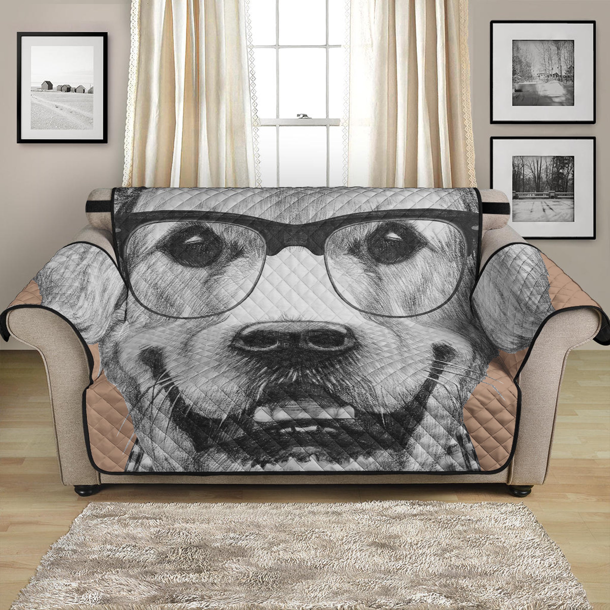 Hipster Golden Retriever Print Loveseat Protector