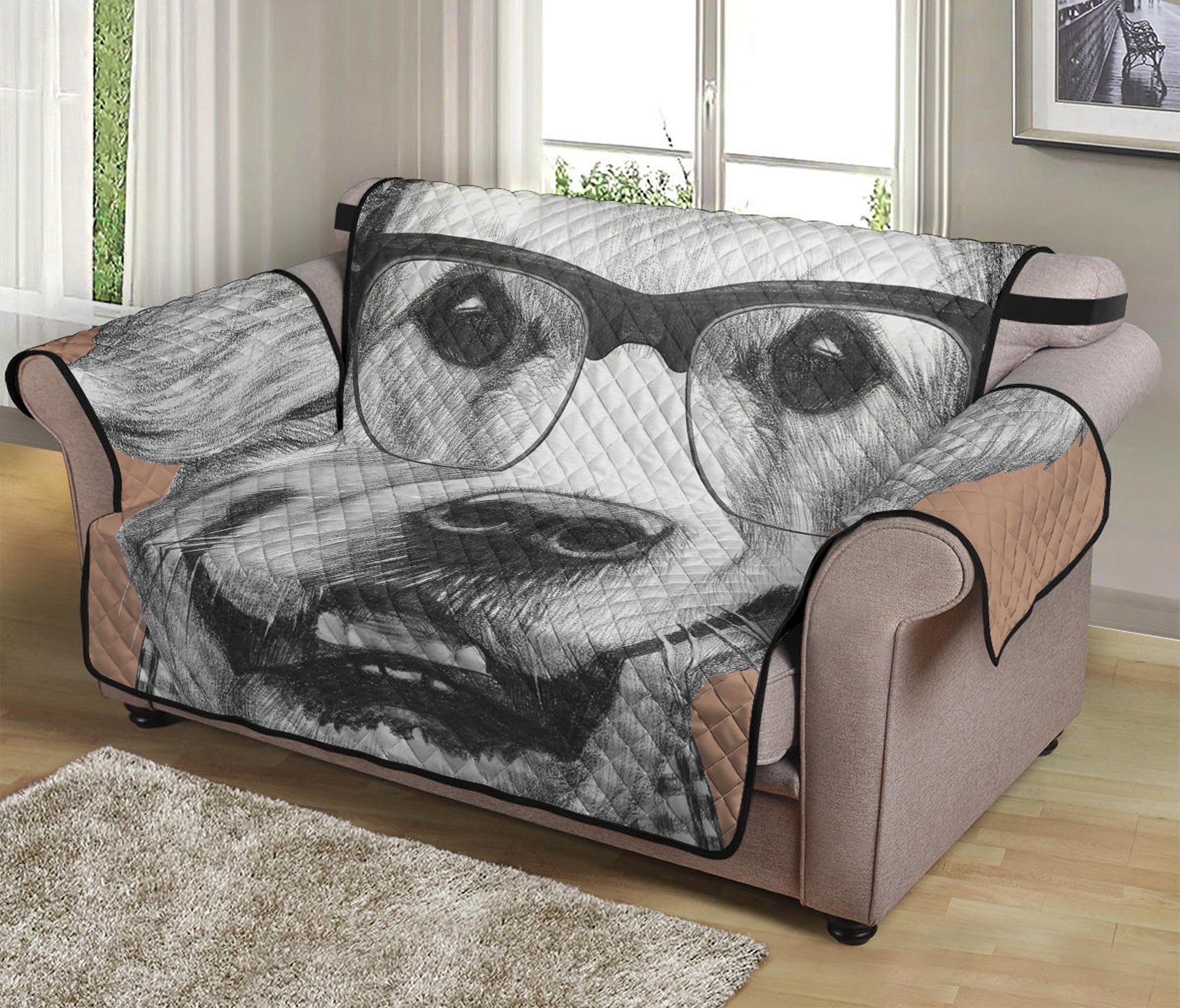 Hipster Golden Retriever Print Loveseat Protector