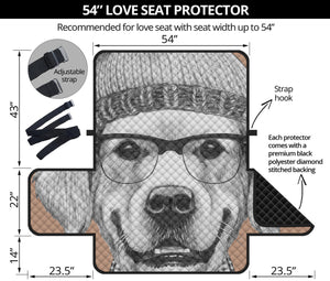 Hipster Golden Retriever Print Loveseat Protector