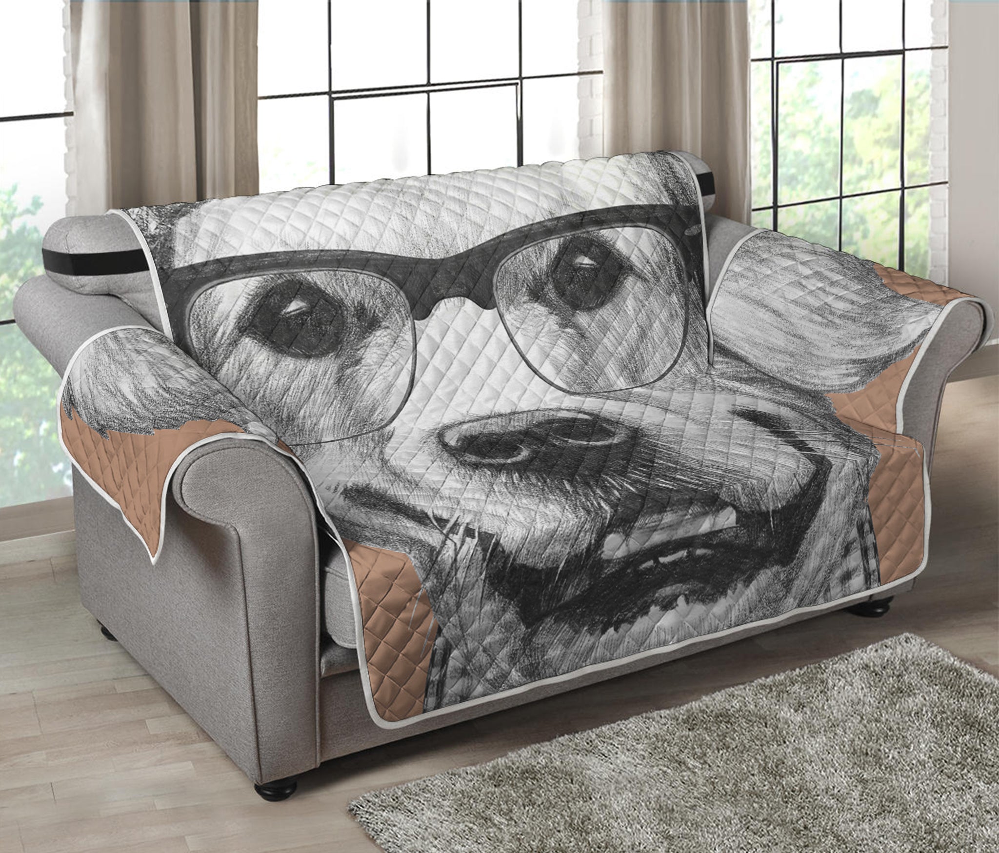 Hipster Golden Retriever Print Loveseat Protector